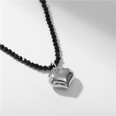 Кулон на декоративной основе «Сердце» изящное, цвет чёрный, 36,5 см