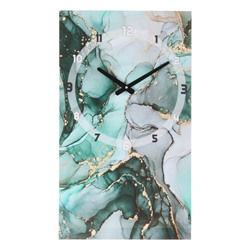 Часы-картина настенные, серия: Интерьер, "Зеленый мрамор", плавный ход, 35 х 60 см