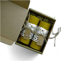 Набор свечей из пчелиного воска с декором белое кружево в подарочной коробке 2 шт.