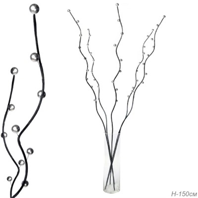 Сухоцвет набор 5 штук 150 см с блестками шарики серебро / 88-2 / 140361