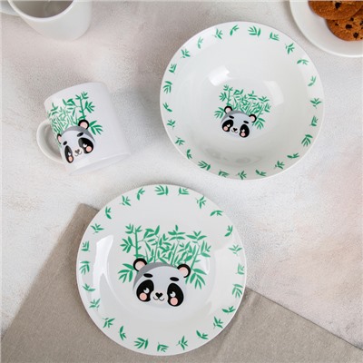 Набор детской посуды «Панда», 3 предмета: миска 520 мл, тарелка 19 см, кружка 220 мл