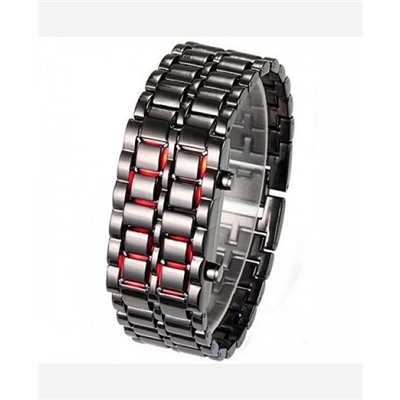 LED-часы "Самурай" Черный браслет, красные диоды 903457