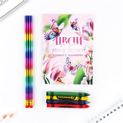 Набор: блокнот А6, карандаши (2 шт.) и восковые мелки (4 шт.) "Цвети этой весной"