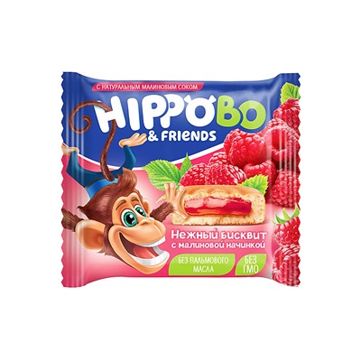 «HIPPO BONDI & FRIENDS», бисквитное пирожное с малиновой начинкой, 32 г (упаковка 12 шт.)