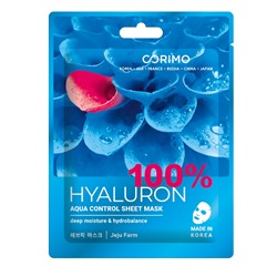 Corimo Маска тканевая для лица "Акваконтроль" 100% HYALURON 22г (Ю. Корея)