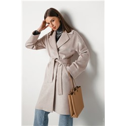 Шерстяное пальто халатного типа с английским воротником, молочное. Арт.297