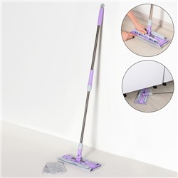 Швабра плоская, телескопическая ручка 70-112 см, 2 насадки из микрофибры 34×14 см, цвет серо-фиолетовый