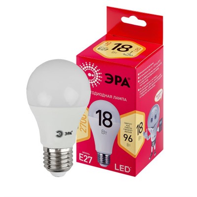 Лампа светодиодная ЭРА RED LINE LED A65-18W-827-E27 R Е27, 18Вт, груша, теплый белый свет /1/10/100/