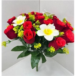 Цветы искусственные декоративные Розы 21 бутонов + 3 франжипани 35 см
