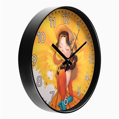 Часы настенные "Девушка с подсолнухом", d-30 см, плавный ход