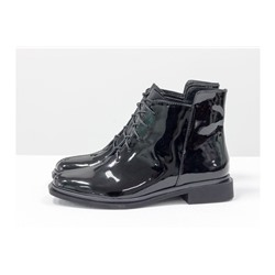 Дизайнерские классические ботинки черного цвета из итальянской натуральной лаковой кожи, на модной подошве с квадратными элементами. Современная классика от Джино Фиджини,  Б-19142-03