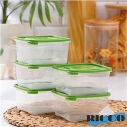 Набор контейнеров пищевых RICCO, 5 шт, 460 мл, 11×11×11 см, квадратные, цвет зелёный