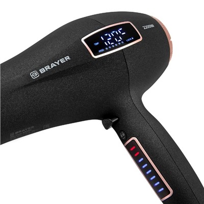 Фен BRAYER BR3001, 2200 Вт, 6 скоростей, 8 температурных режимов, сенсор, чёрный