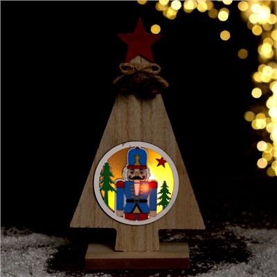 Новогодний декор с подсветкой «Ёлка со звездой и щелкунчик» 11 × 4,5 × 20 см