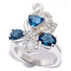 Серебряное кольцо с топазом "london blue"и куб.цирконием