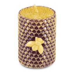 Свеча из натурального пчелиного воска с пчелкой фиолетовая с золотом