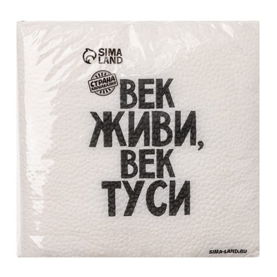 Салфетки бумажные однослойные "Век живи, век туси" 24х24 см, набор 20 шт.