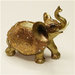 Слон полистоун золотистый с бивнями золотая попона со стразами 24*21*10 см