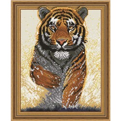 Алмазная картина на подрамнике Мощь тигра 40х50