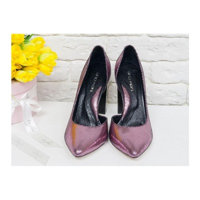 Нарядные туфли из натуральной кожи лимитированной серии розового цвета цвета "Disco", на устойчивом глянцевом каблуке, Лимитированная серия, Т-1701/1элит