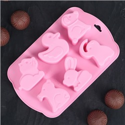 Форма для льда и шоколада 17×10 см «Животные», 6 ячеек (4,5×4,2 см), цвет МИКС
