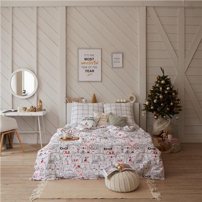 Новый год. Постельное белье Этель 1.5 сп Xmas cat 143*215 см, 150*214 см, 70*70 см - 2 шт