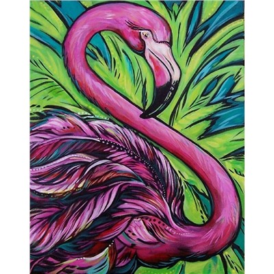 Алмазная картина на подрамнике Розовый фламинго 40х50