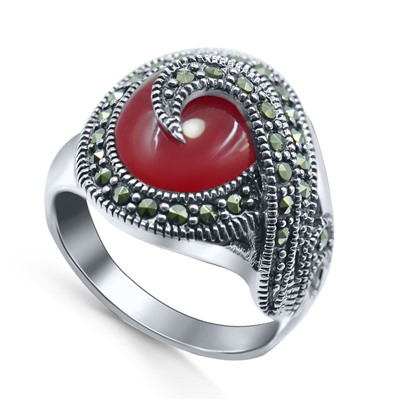 Серебряное кольцо с агатом и марказитом