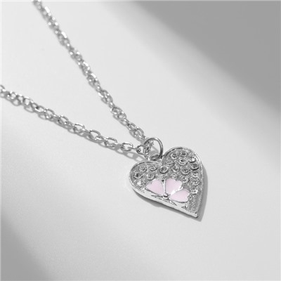 Кулон «Сердце» ассоль, цвет бело-розовый в серебре, 40 см