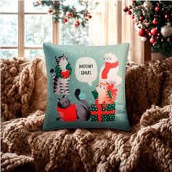 Новый год. Чехол на подушку Этель "Meow X-mas" 40*40 см, 100 п/э, велюр