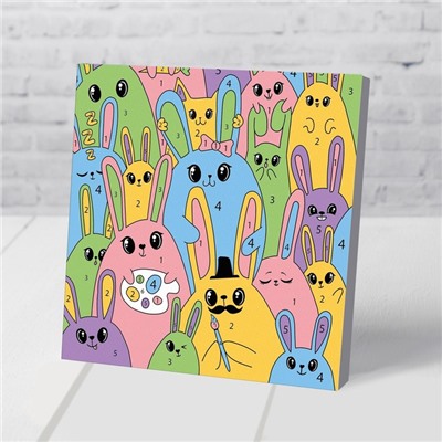 Картина по номерам «Пасха: яркие кролики» 15 × 15 см