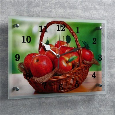 Часы настенные, серия: Кухня, "Корзина с яблоками", 25х35 см