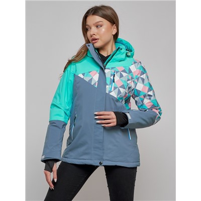 Горнолыжная куртка женская зимняя бирюзового цвета 2337Br