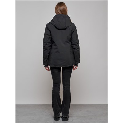 Горнолыжная куртка женская зимняя черного цвета 05Ch