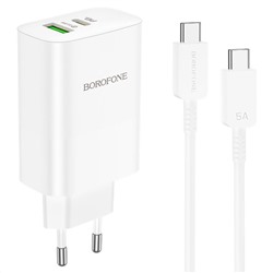 Адаптер Сетевой с кабелем Borofone BN10 PD USB/Type-C 65W (Type-C/Type-C) (white)