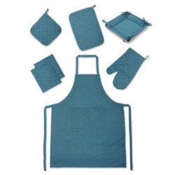 Набор для кухни 'Радушная хозяйка (Традиция)' 7 предметов (рукавичка, прихватка, текстильная ваза, подставка под горячее, фартук, декор. полотенце - 2 шт.), 100 % хлопок, 'Ромбы синий'