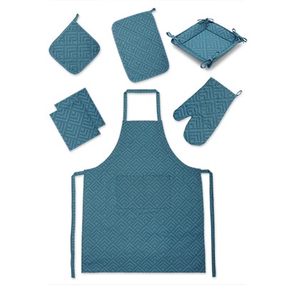 Набор для кухни 'Радушная хозяйка (Традиция)' 7 предметов (рукавичка, прихватка, текстильная ваза, подставка под горячее, фартук, декор. полотенце - 2 шт.), 100 % хлопок, 'Ромбы синий'