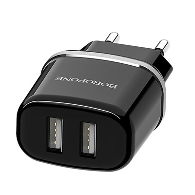 Адаптер Сетевой с кабелем Borofone BA25A Outstanding 2USB 2,4A/10W (USB/Micro USB) (black)