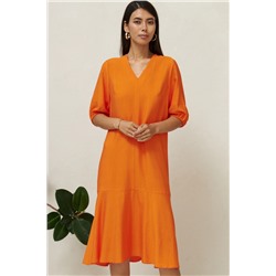 Оранжевое платье миди с воланом