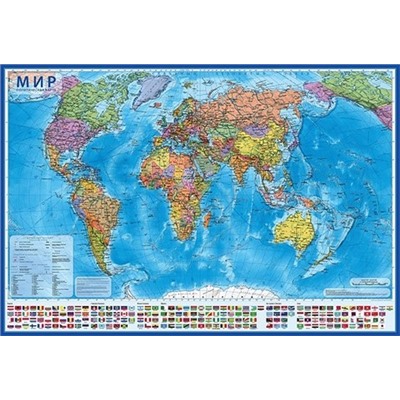 Интерактивная карта Мир Политический 1:32М 101х70 см (с ламинацией в тубусе)