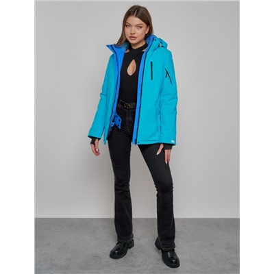 Горнолыжная куртка женская зимняя синего цвета 05S