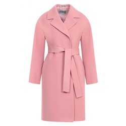 Шерстяное пальто халатного типа с английским воротником, розовое. Арт.297