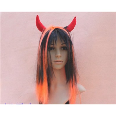 Карнавальный парик с рожками двухцветный 0123