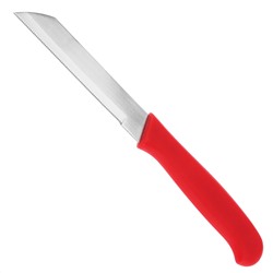 Нож для овощей 77мм, лезвие из нержавеющей стали, цветная пластмассовая ручка с отверстием в ассортименте: синий; красный; зеленый "Гамма" с зубчиками (Китай) Цена указана за штуку. В блистере 6 штук.