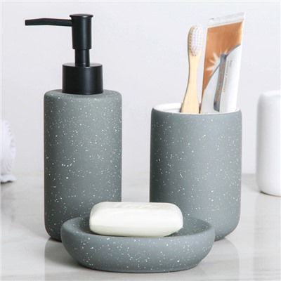Набор для ванной «Бархатный гранит», 3 предмета (мыльница, дозатор для мыла, стакан), цвет серый