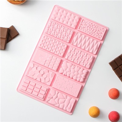 Форма для шоколада Доляна «Шоколадное ассорти», силикон, 26,5×16,8×0,7 см, 12 ячеек, цвет розовый