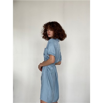 6199 Платье-рубашка из лиоцелла нежно-голубое (остаток: 42)