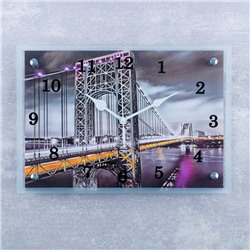 Часы-картина настенные, серия: Город, "Мост подвесной", 25х35  см