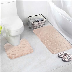 Набор ковриков для ванны и туалета «Камни», объёмные, 2 шт: 40×50, 50×80 см, цвет бежевый