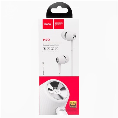 Проводные наушники с микрофоном внутриканальные Hoco M70 Graceful universal Jack 3,5  (white)